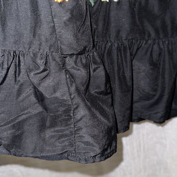 ZARA S Black Multi Floral Embroidered Long Sleeve Cotton Silk Peplum Blouse - Picture 6 of 10